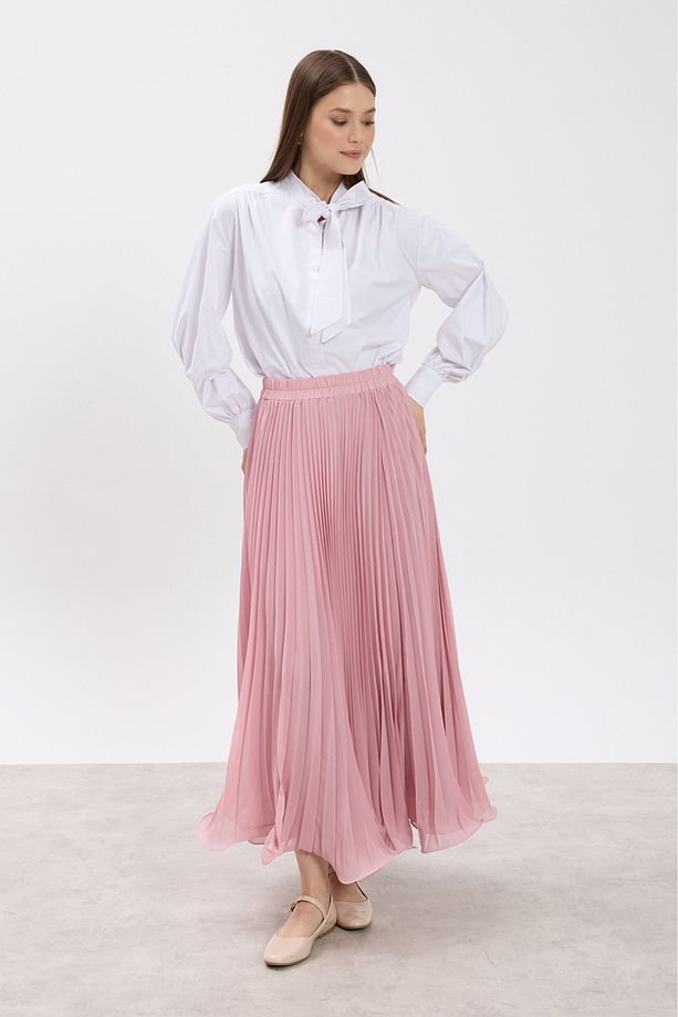 Pembe Misinalı Şifon Etek - 2