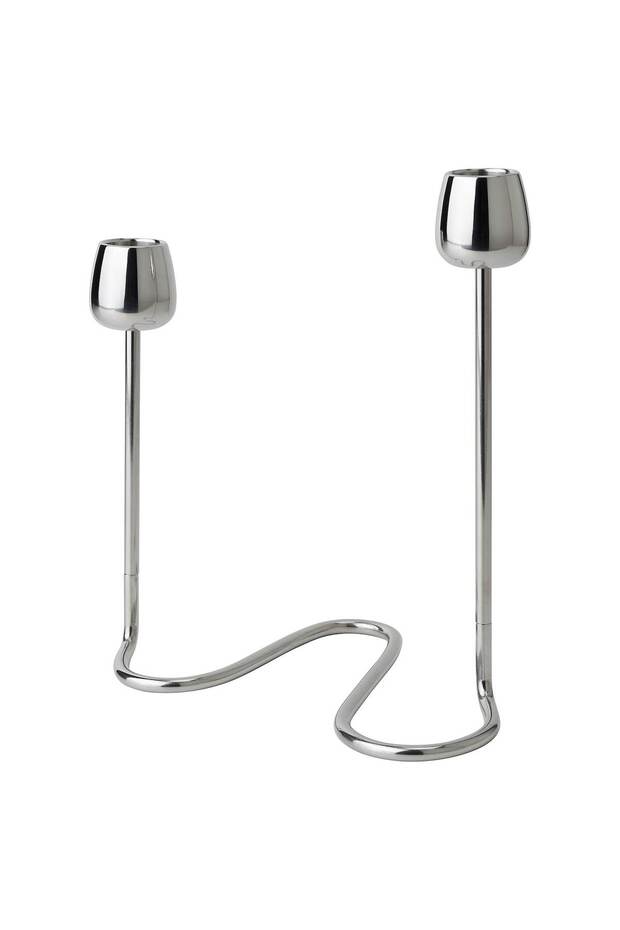 SILVERPÄRON Candlestick for 2 candles, silver-colour, 20 cm