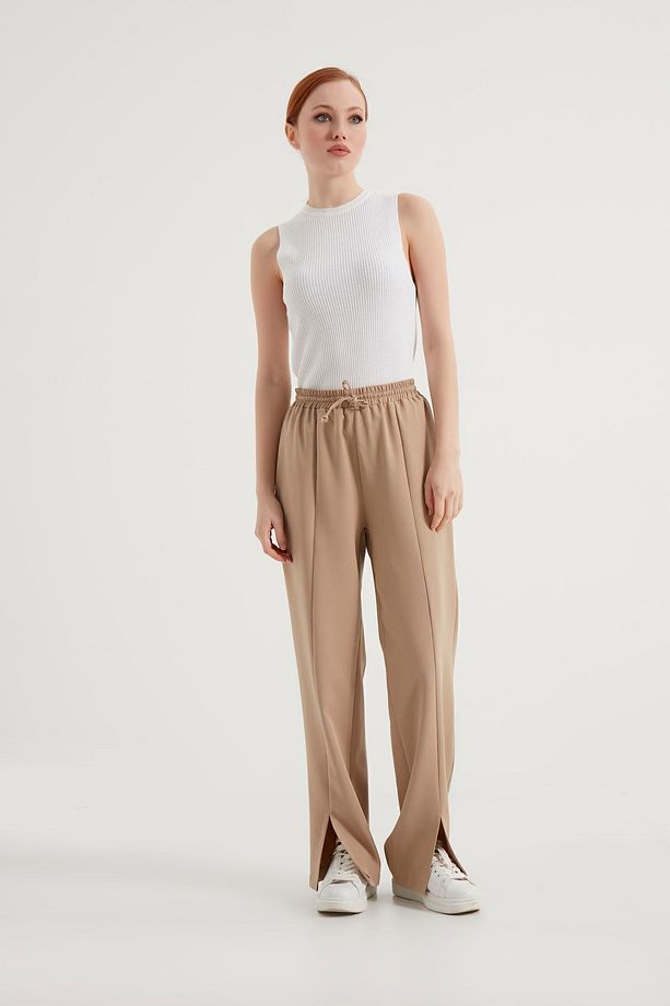 Vizon Yırtmaçlı Krep Pantolon - 1