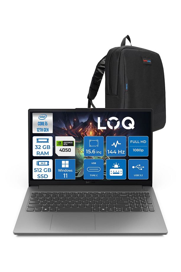 Loq 15IAX9E I5 12450HX 32GB 512GB SSD 15.6" IPS Fhd 144Hz RTX4050 WIN11PRO 83LK002PTRP07 +ZETTACNT - 1