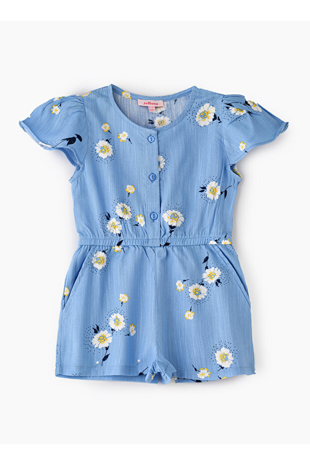 بدلة لعب للبنات باللون الأزرق مزينة بأزرار - 1