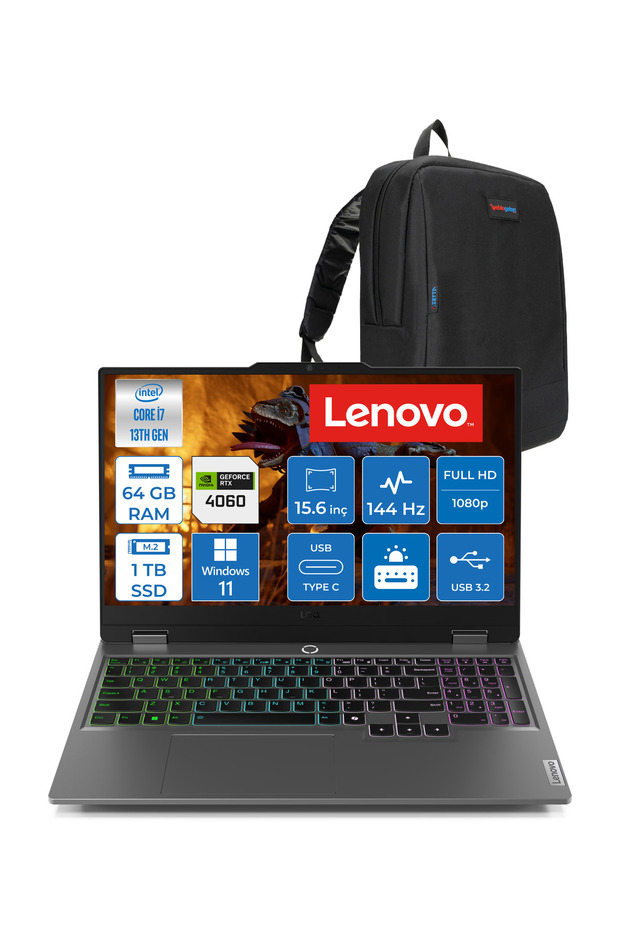 Loq I7 13650HX 64GB 1tb SSD RTX4060 8gb 15.6" FHD 144HZ 300NITS IPS W11PRO 83DV011HTRP22 +ZETTACNT - 1