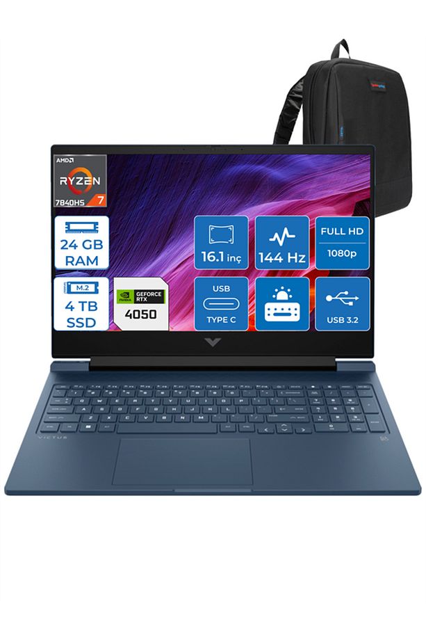 Victus 16 Ryzen 7 7840HS 24GB 4tb SSD 6GB/RTX4050 16.1" 144Hz IPS Fhd WIN11PRO HP7Z588EAP07+ZettaCNT - 1