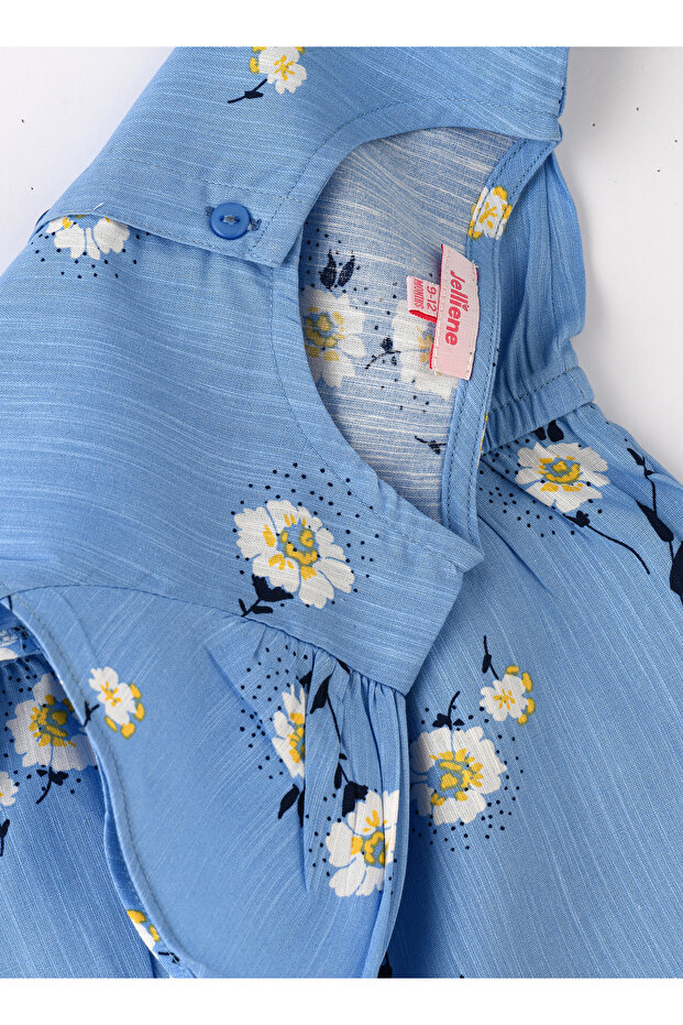 بدلة لعب للبنات باللون الأزرق مزينة بأزرار - 4