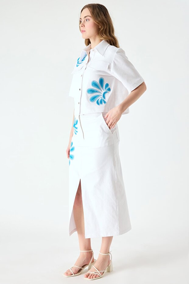 Kontrast nakış detaylı gömlek - 2