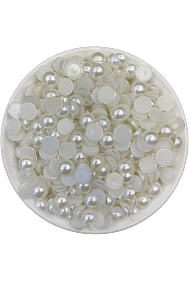 Half Pearl - 25Gr 10mm White Color Non-Sensical Bonding Half Pearl Beads (25Gr,~90Det)