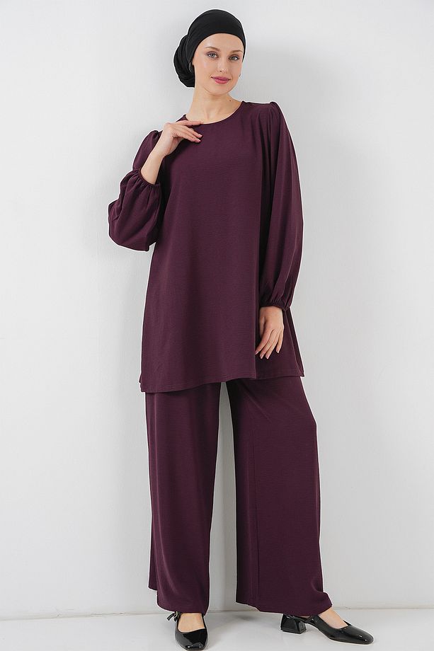 Kadın Ayrobin Tunik Pantolon Alt Üst Takım 6712 - Mürdüm - 4