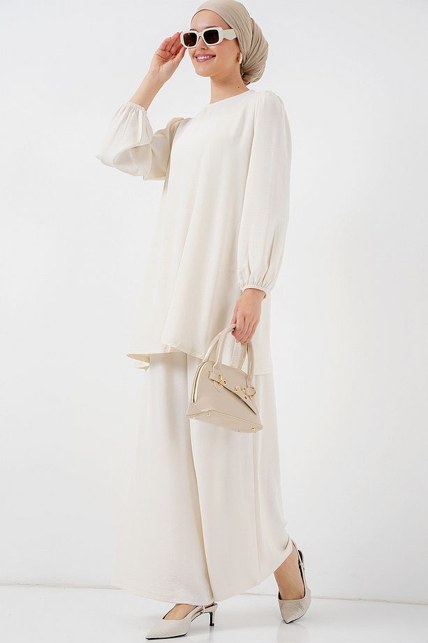 Kadın Ayrobin Tunik Pantolon Alt Üst Takım 6712 - Ekru - 3