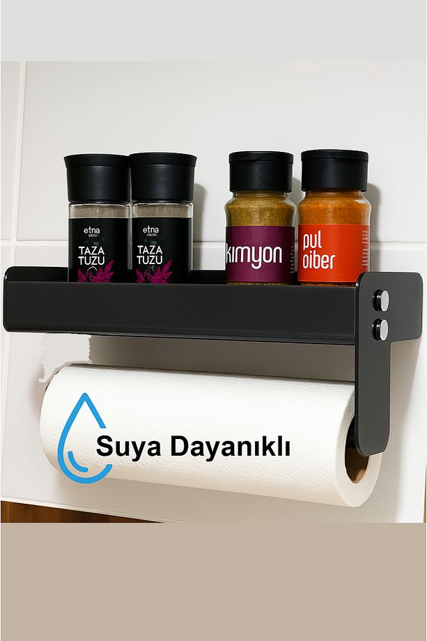 Yapışkanlı Kağıt Havluluk ve Baharatlık Şık Plexiglass – Duvara Monte Mutfak Rafı - 1