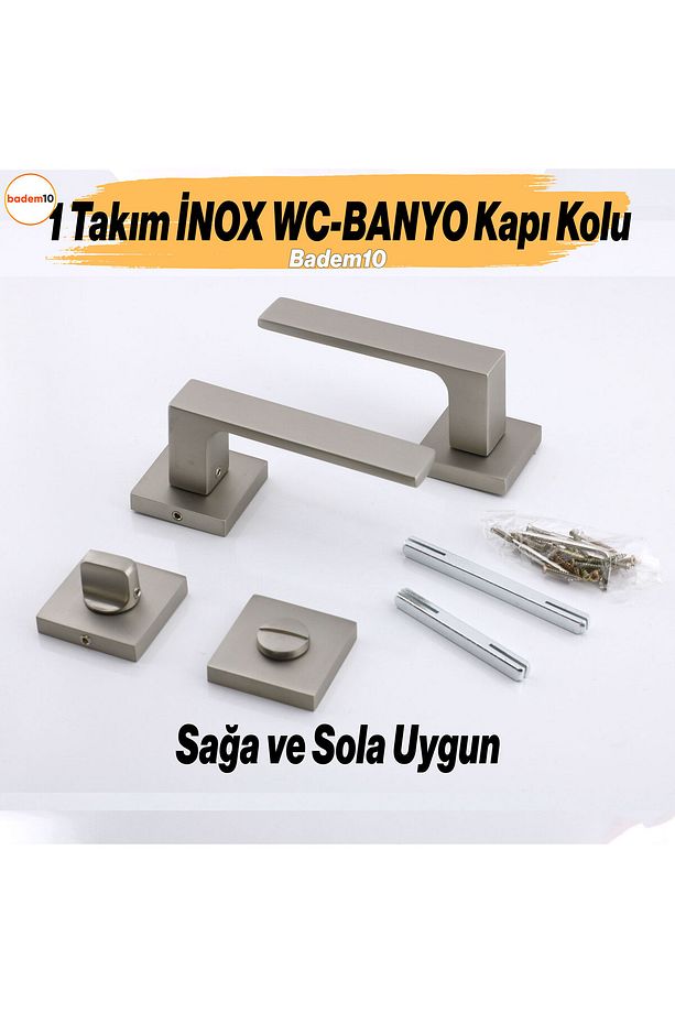 (1 TAKIM) Kilitlenebilir Paytak Inox Wc-banyo Kapı Kolu Kare Rozetli Sağa Sola Uygun Iç Dış Kapısı - 4
