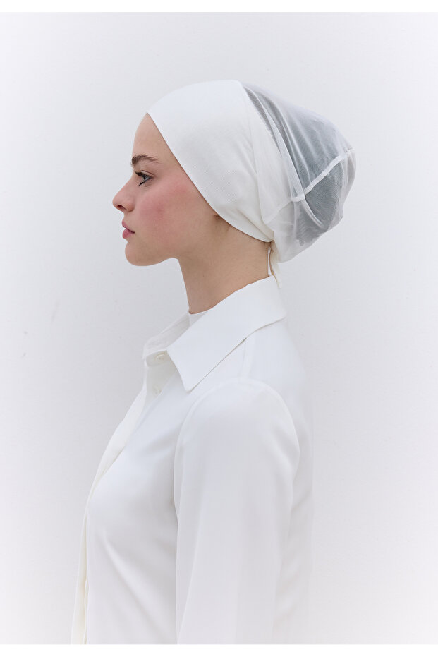 White Mesh Plain Bonnet - Cherry Design - 5