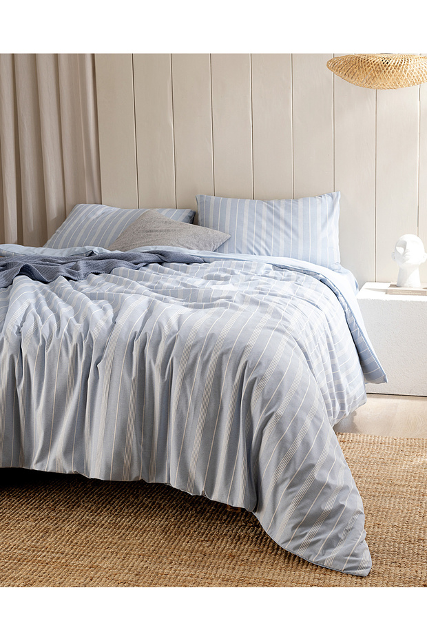 Amelia Tek Kişilik Pamuklu Armürlü Nevresim Takımı - Mavi - 2