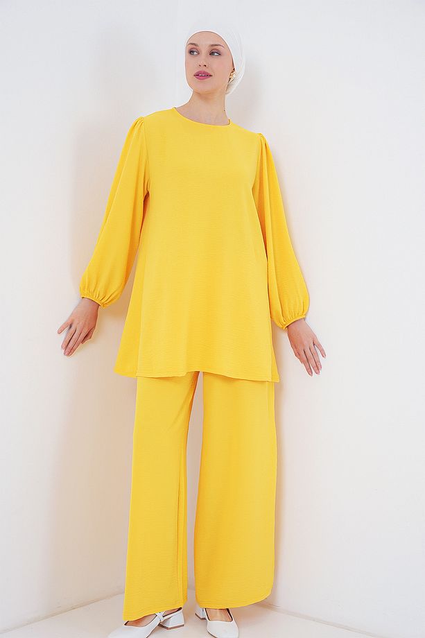 Kadın Ayrobin Tunik Pantolon Alt Üst Takım 6712 - Sarı - 4