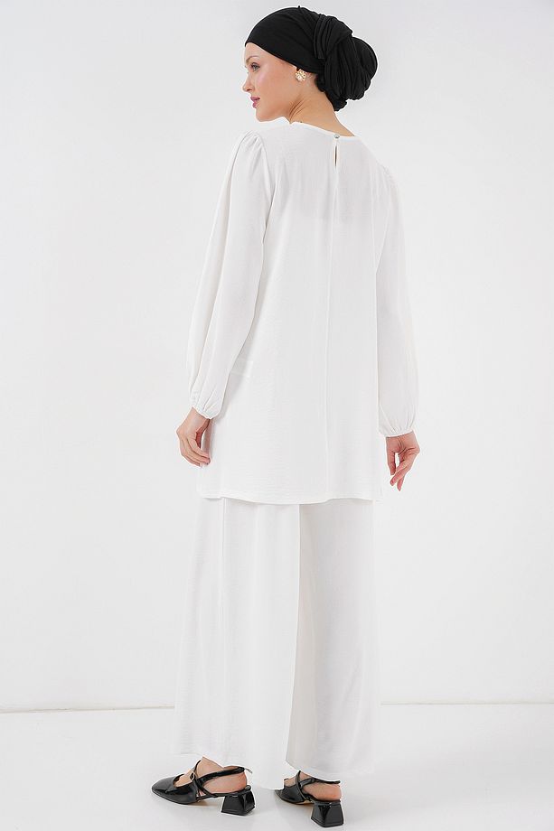 Kadın Ayrobin Tunik Pantolon Alt Üst Takım 6712 - Beyaz - 5