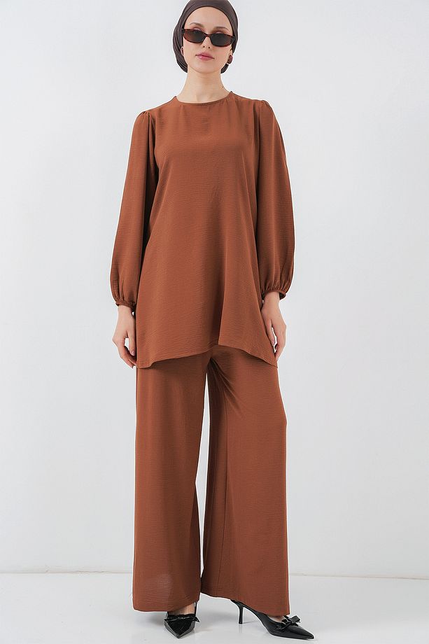 Kadın Ayrobin Tunik Pantolon Alt Üst Takım 6712 - Sütlü Kahve - 2