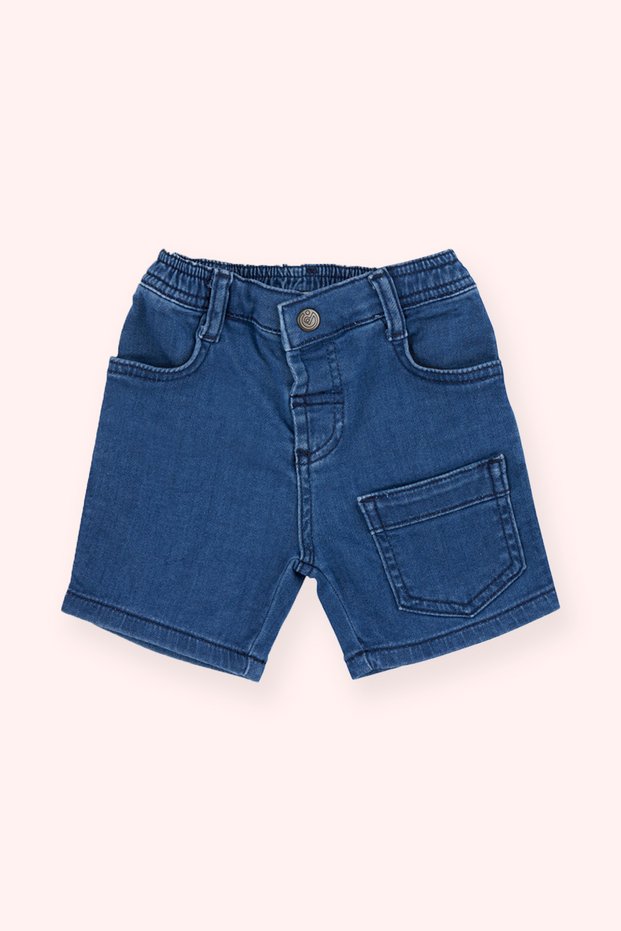 Baby Boy Navy Blue Denim Shorts with Pocket Detail