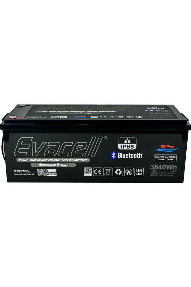 38.4v (36 VOLT) 100 Ah Amper Lifepo4 Lityum Demir Fosfat Akü Bluetooth Ip65 Marin Karavan Akü - 1