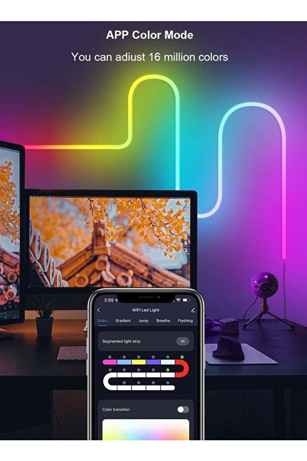Smart LED Light Strip with App & Music Sync, RGBIC Waterproof for Gaming Room Decor