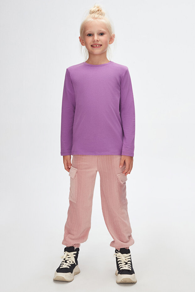 Light Purple Basic Unisex Children's Seasonal Crew Neck Long Sleeve T-Shirt