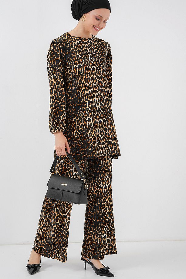Kadın Leopar Tunik Pantolon Alt Üst Takım 6663 - 2