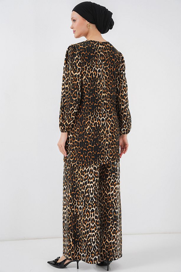 Kadın Leopar Tunik Pantolon Alt Üst Takım 6663 - 6
