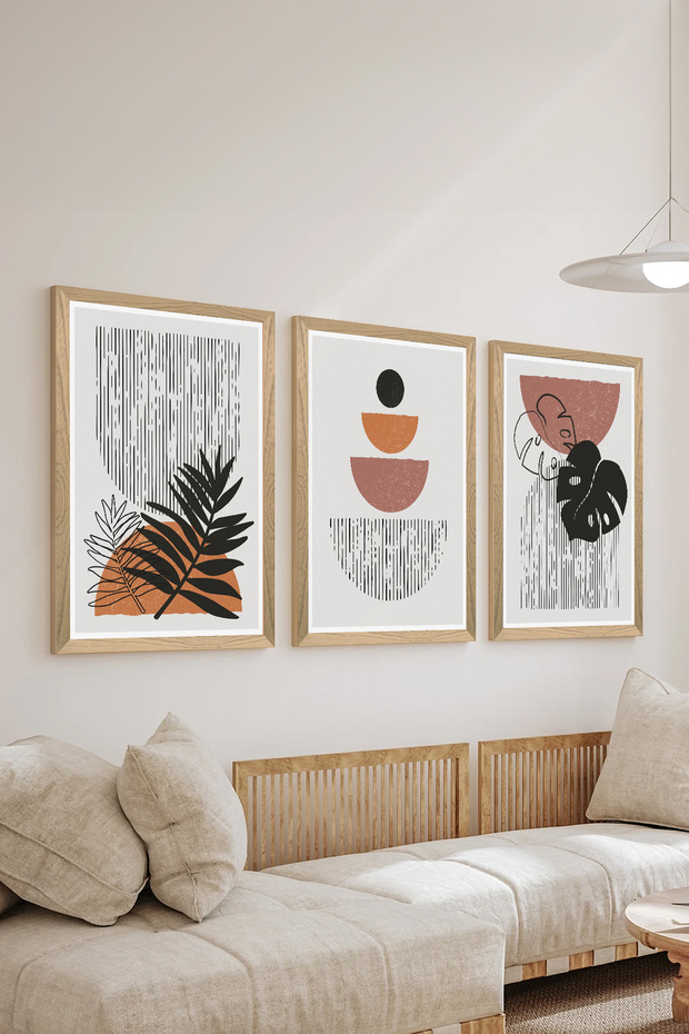 3 Piece Wood Frame Look Mdf Poster Painting Set - Set 114