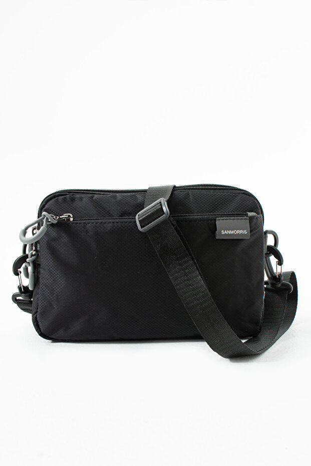 Unisex 4-Compartment Parachute Fabric Adjustable Crossbody Bag Si-6012 Black