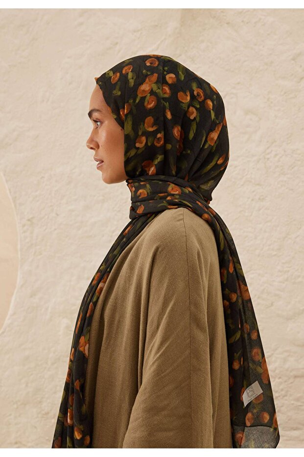 شال رامي بنقشة الكرز باللون البني - 4