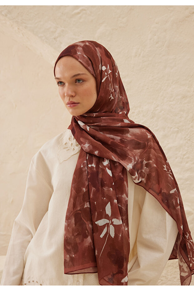 Lizzzy Patterned Ramı Shawl - Shell Model - 2