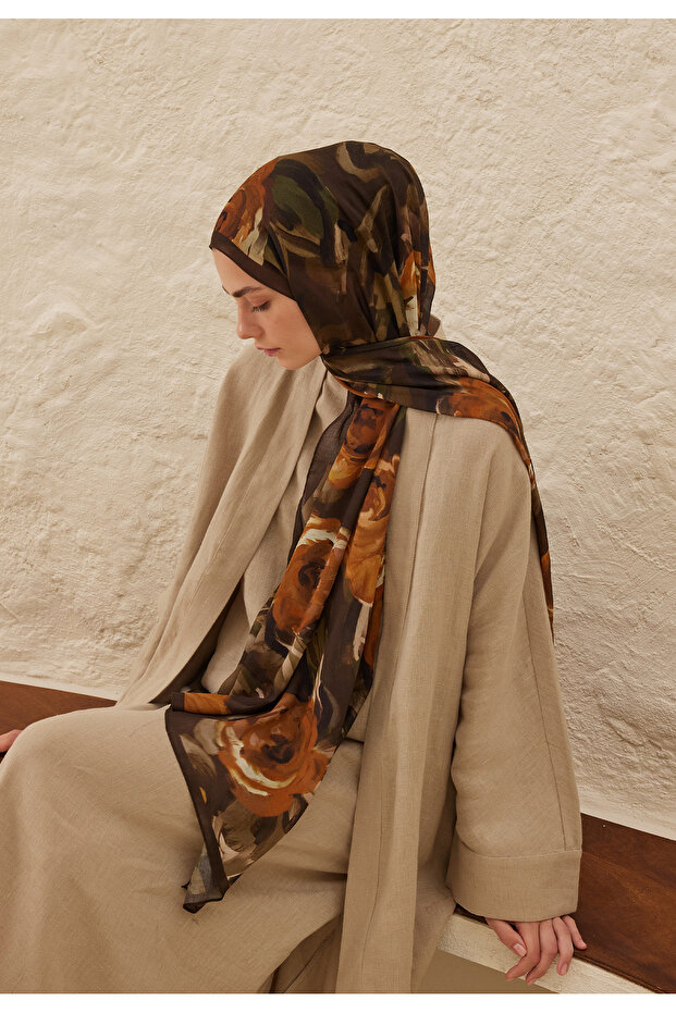 لون القهوة الصيف روز منقوشة رم شال - 2