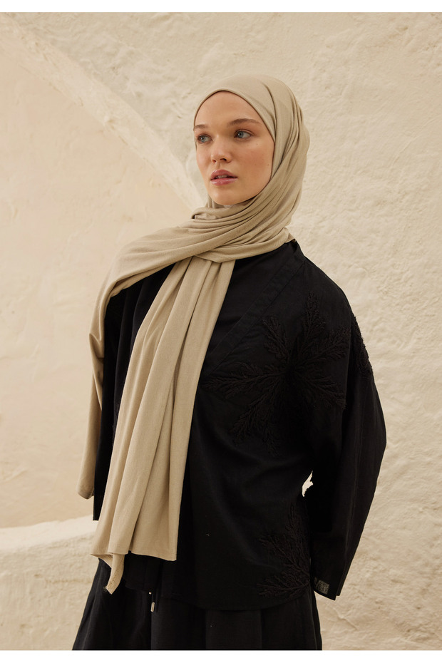 Natural Beige Combed Cotton Shawl - 3