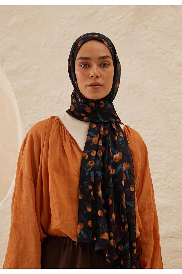 شال رامي منقوش باللون الأزرق الداكن - 2