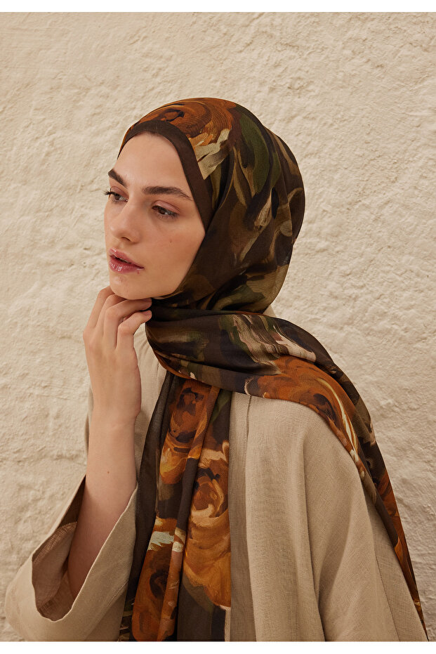 لون القهوة الصيف روز منقوشة رم شال - 3
