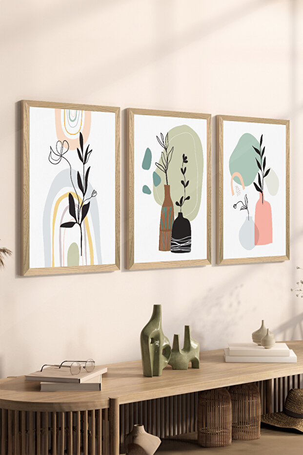 3 Piece Wood Frame Look Mdf Poster Painting Set - Set 124