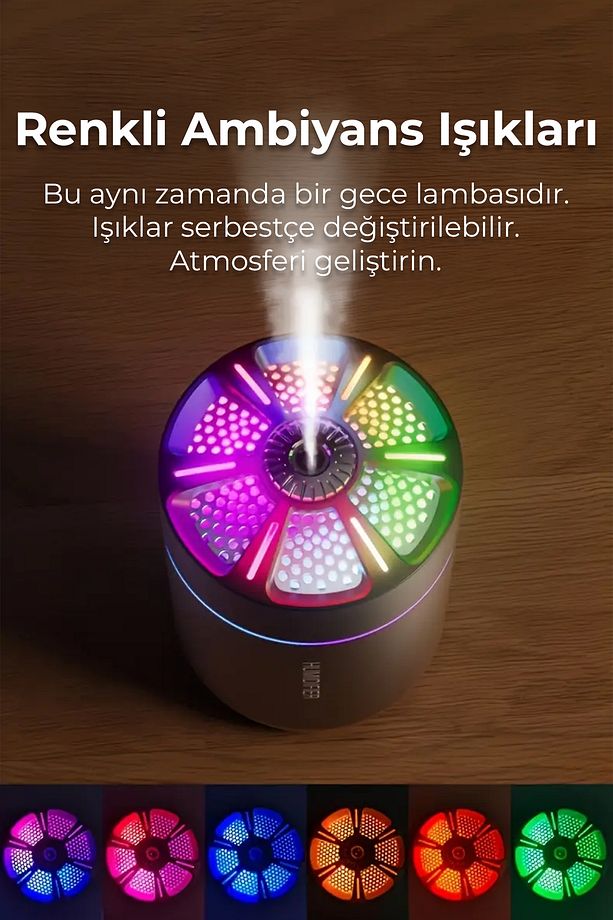 RGB Işıklı Aromaterapi Difüzörü Hava Nemlendirici 180 mL– USB Type-C– Sessiz- Gece Lambası - 7