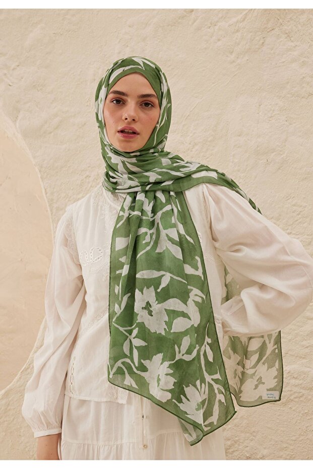 Petunia Patterned Ramı Shawl - Leaf Model - 2