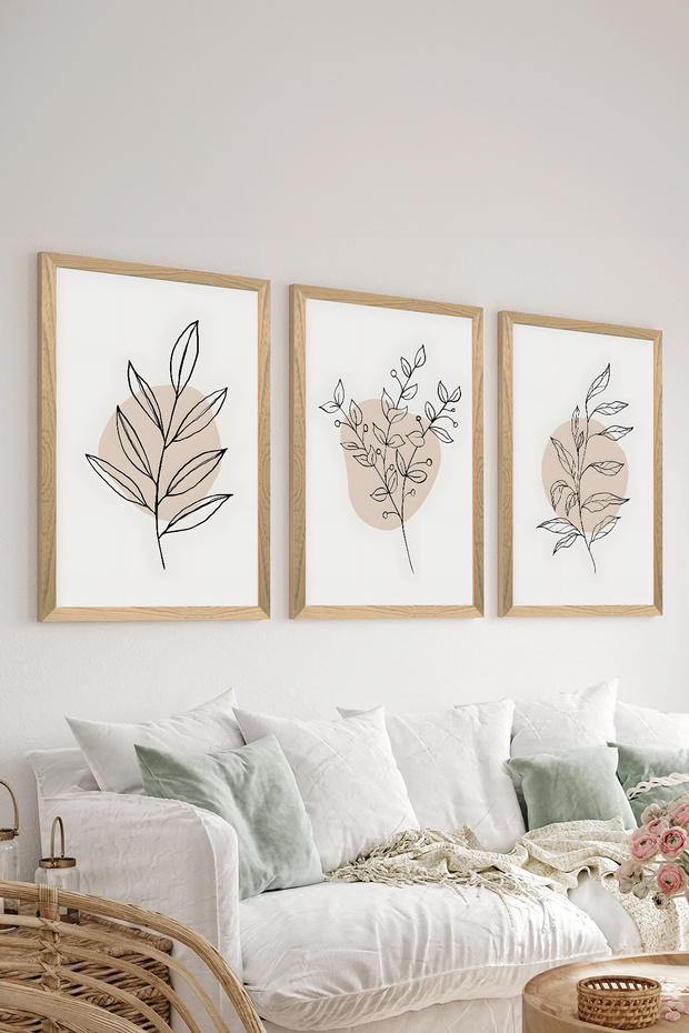 3 Piece Wood Frame Look Mdf Poster Painting Set - Set 32