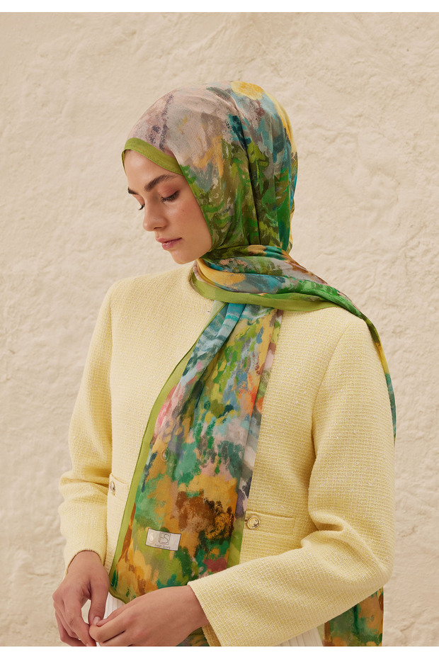 Green Esther Patterned Ram Shawl - 2