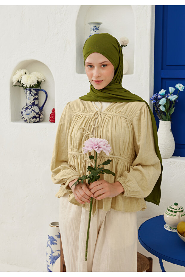 شال قطن ممشط بالزيتون - 6