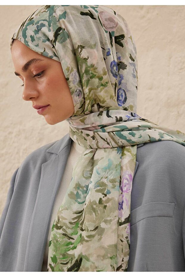 شال رامي منقوش باللون الأخضر الداكن - 2