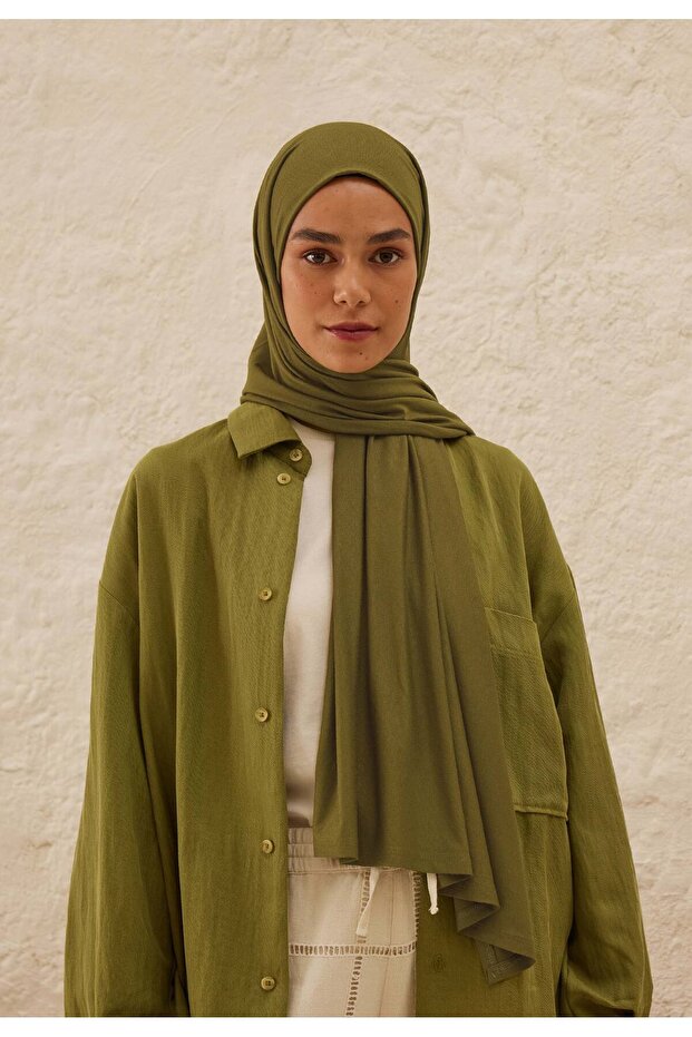 شال قطن ممشط بالزيتون - 1