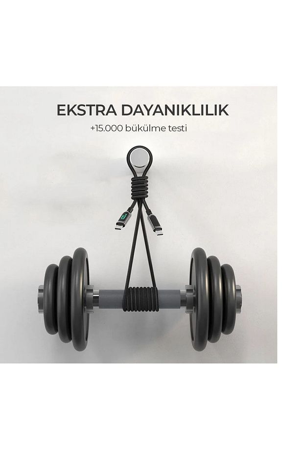 DİJİTAL GÖSTERGELİ TYPE-C TO TYPE-C ŞARJ KABLOSU 100 W SÜPER HIZLI DESTEKLİ ÖRGÜLÜ ÜST KALİTE - 3