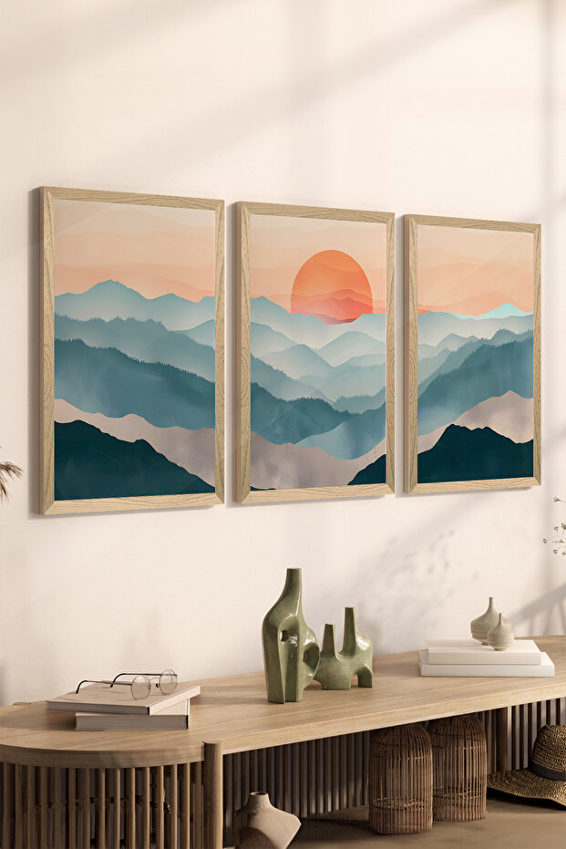 3 Piece Wood Frame Look Mdf Poster Painting Set - Set 132