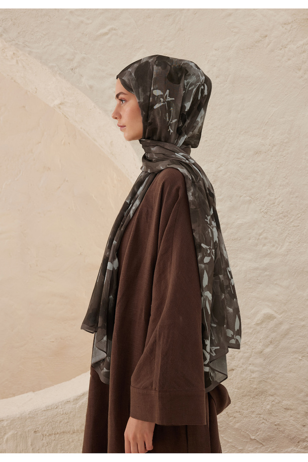 Lilly Patterned Ram Shawl - Brown - 6