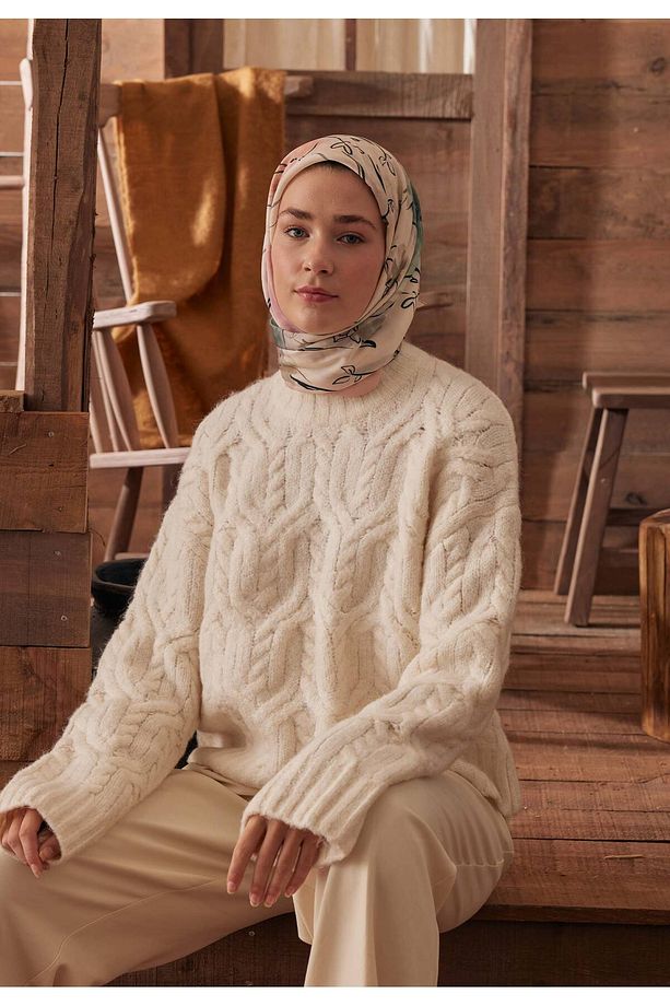 GARDENIA DESEN PAMUK İPEK EŞARP SOFT YEŞİL - 3