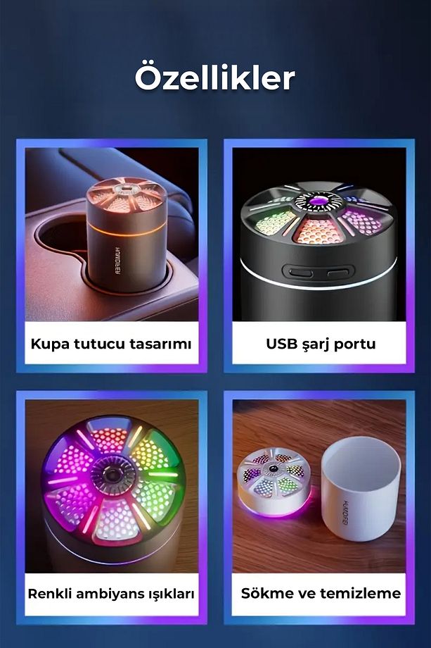 RGB Işıklı Aromaterapi Difüzörü Hava Nemlendirici 180 mL– USB Type-C– Sessiz- Gece Lambası - 8