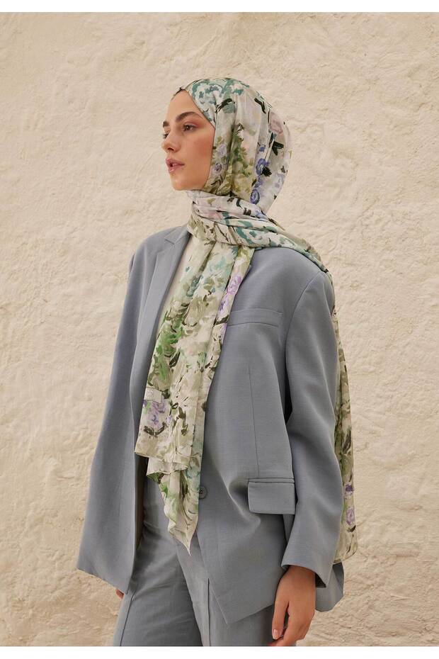 شال رامي منقوش باللون الأخضر الداكن - 3