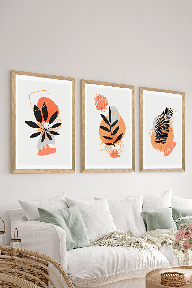 3 Piece Wood Frame Look Mdf Poster Painting Set - Set 115