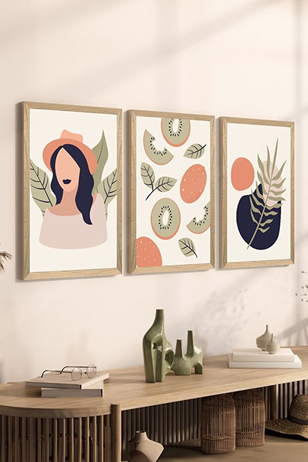 3 Piece Wood Frame Look Mdf Poster Painting Set - Set 93