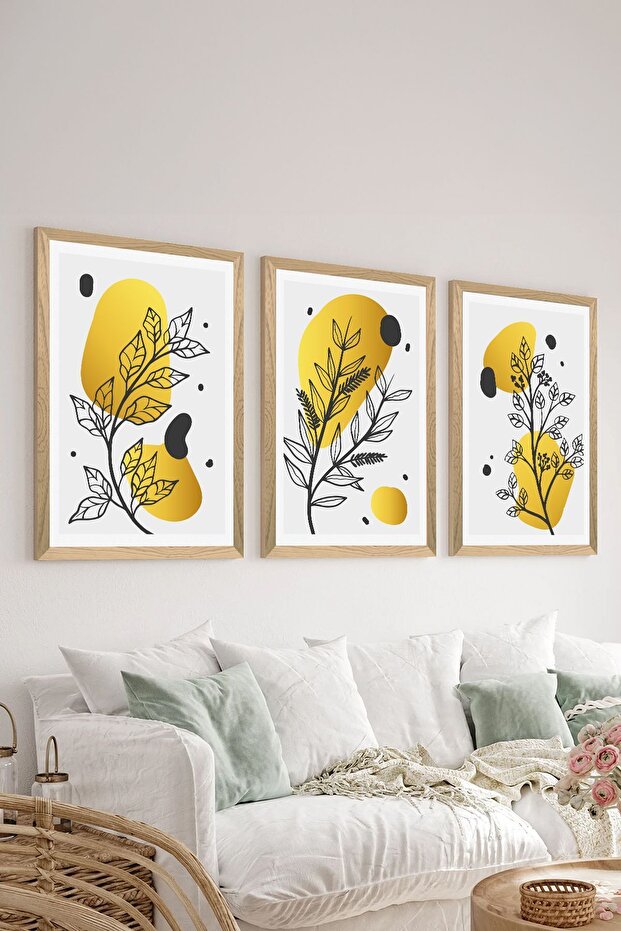 3 Piece Wood Frame Look Mdf Poster Painting Set - Set 91